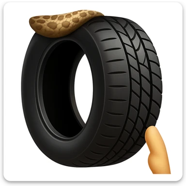 Create a tire emoji that looks exactly like the reference image in iOS emoji style. The emoji should have a 3D appearance with shiny, smooth gradients, soft shadows, and realistic tire texture, capturing the classic emoji look. sticker