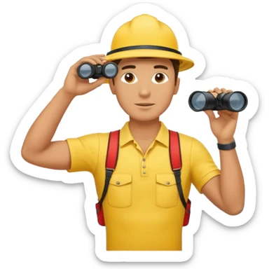 Male lifeguard – yellow shirt, binoculars in hand, scanning the sea, full body sticker