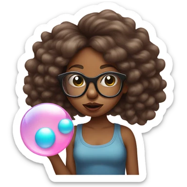 Sassy brown skin girl with glasses blowing bubble gum sticker