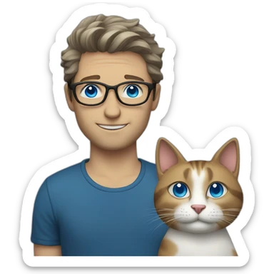  a man in round glasses with blue eyes, long hair, a cat in his arms sticker