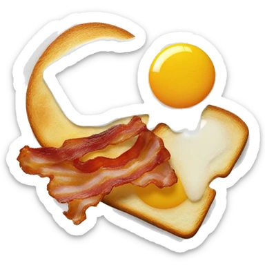 “Two fried eggs, crispy bacon, and buttered toast on a plate.” sticker