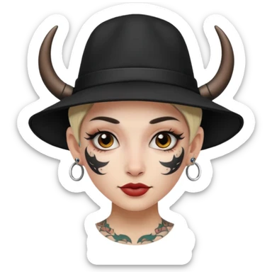 Woman with small horns — black hat, face tattoos sticker