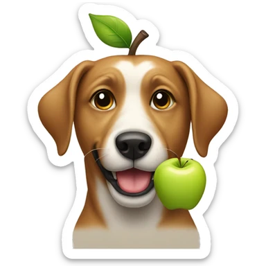 dog with apple in its mouth sticker