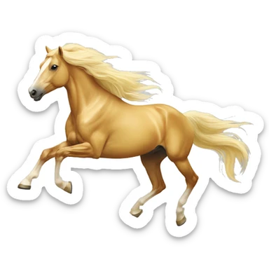Yellow palomino horse with long flowing mane galloping with prosthetic leg, slender horse, solid yellow horse, running, yellow horse galloping with prosthetic leg, pretty horse sticker