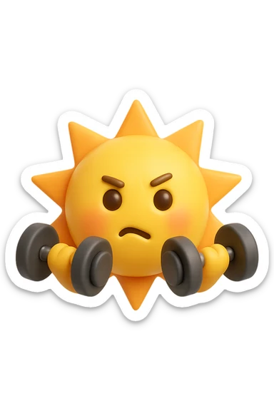emoji stile iphone 3d di un sole che si allena con i pesi sticker