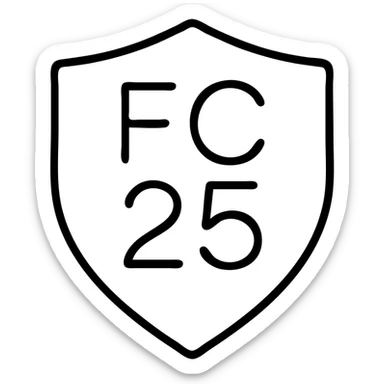 minimal icon of 'FC 25' in a shield shape, outlined, no fill, modern look sticker