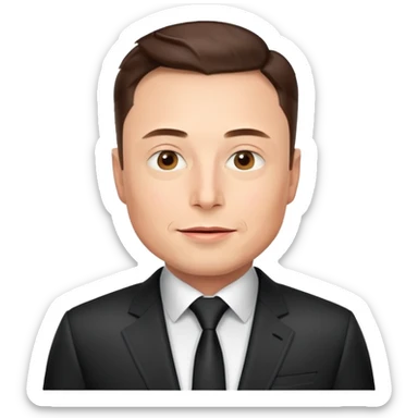 Elon Musk emoji, tech entrepreneur style, with a slight smirk, wearing a futuristic suit, hint of SpaceX or Tesla vibe, minimalistic and clean design, suitable for messaging apps sticker