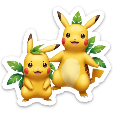 pikachu and tropius as two individuals, pokémon, kawaii sticker