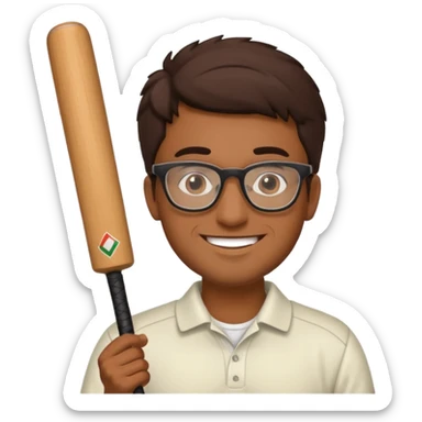 Brown Guy with glasses who likes to play cricket sticker