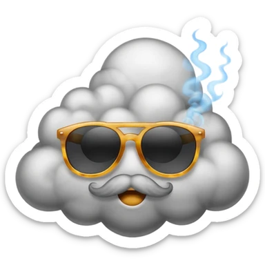 An emoji with sunglasses, exhaling a cloud of smoke.  sticker