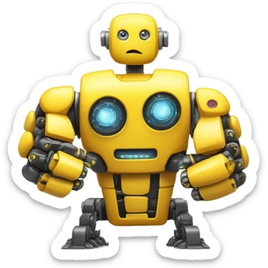 Flexing yellow robotic bicep with shocks and circuits that’s attached to the forearm sticker