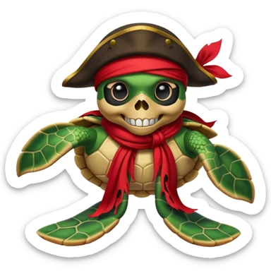 sea turtle wearing a red pirate skull scarf sticker