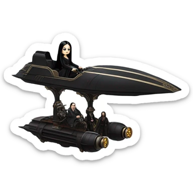 Jedi Morticia Addams riding  a Jumpspeeder anti-gravity repulsorlift imperial speeder steampunk  sticker
