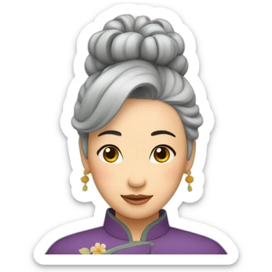 Chinese lady grey hair up side down pasture sticker