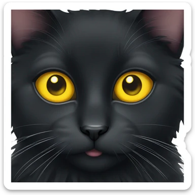 A fluffy black cat with yellow eyes sticker