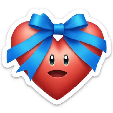 Red heart with blue ribbon bow sticker