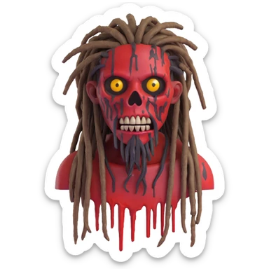 bloody zombie with dreadlocks sticker