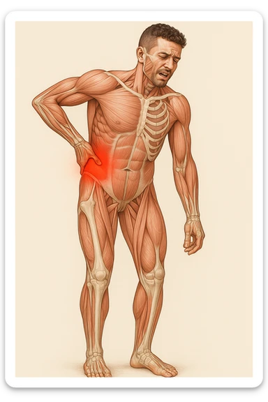 Uomo con dolore per infortunio vista anatomica in piedi sticker