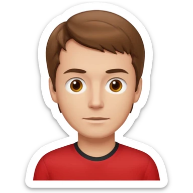 Murray Cook light brown hair, brown eyes, red shirt sticker