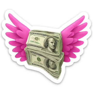 a bundle of money with pink wings sticker