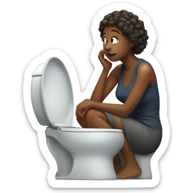 Woman thinking on toilet sticker