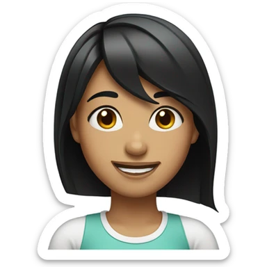 A girl with straight black hair smiling without showing her teeth  sticker