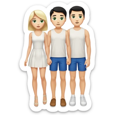 King, black hair, body, legst, blue eyes, shoes, woman blonde hair, green eyes, sexy white short sleveless dress, shoes sticker