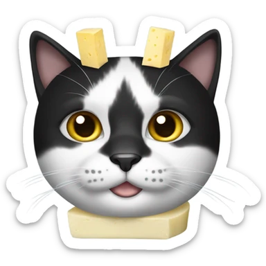 A black and white cat with butter on its head sticker