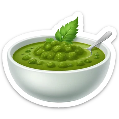 bowl of spicy green chutney with herbs sticker