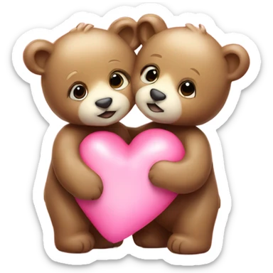 2 coloured bear cubs with love hearts kissing  sticker