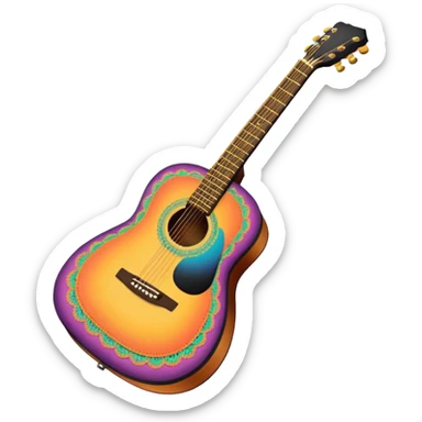 acoustic colorful sunrise guitar with black lacy-details sticker