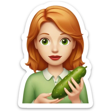 Strawberry Blonde woman holding pickle sticker