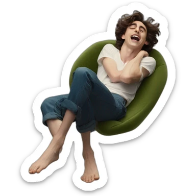 timothee chalamet laying back screaming, soles of feet towards camera sticker