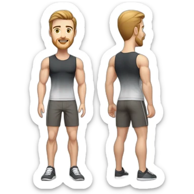 Full height Pale skinned muscular man With Realistic eyes and mouth, light brown hair and stubble In dark gray sleeveless mike, black oversize sports shorts, watch and white sneakers. sticker
