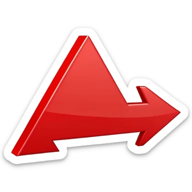 iOS-style 3D emoji: upward-pointing arrow with a zigzag line chart shape, glossy red surface, thick beveled edges, soft shadow, no text, no face sticker