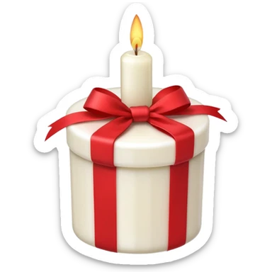 white candle with a tiny gift box sticker