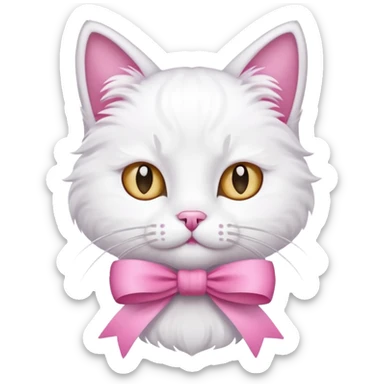 white cat with pink ribbons sticker