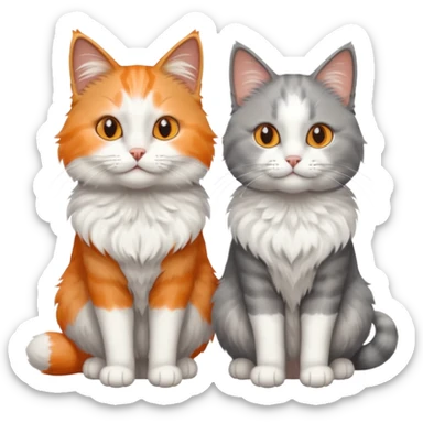a realistic looking very fluffy grey and white cat with grey legs and white paws, sitting next to another cat sticker