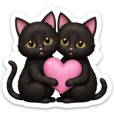 two black cats love, pink heart sticker