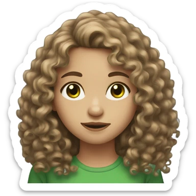 Long curly brown haired girl with green eyes and light skin sticker