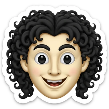 generate theatre mask emoji with a big curly black hair 

wide black coloured smile, long and pointy white nose with no nostrils, pitch black eyes sticker