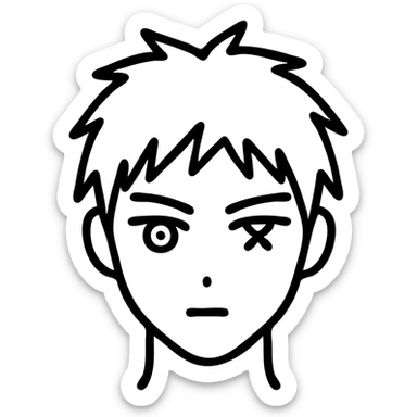 Akashi Seijuurou as a line art icon, focus on his distinctive red hair and heterochromatic eyes, minimalistic sticker