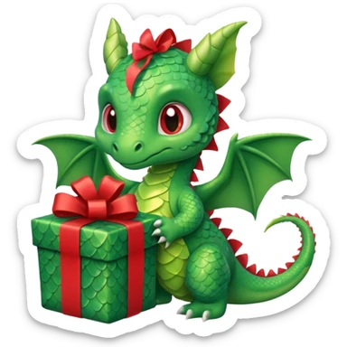 a cute baby dragon is holding a gift sticker