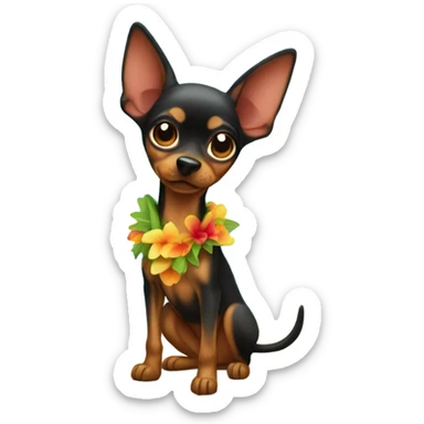 minpin dog on island in tropical vacation costume sticker
