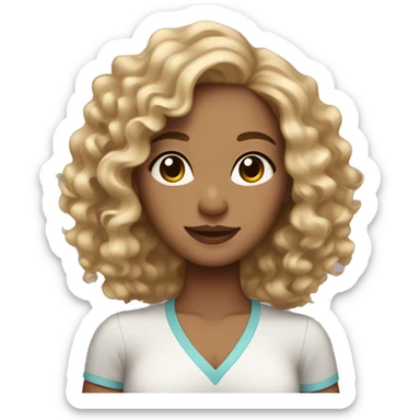 a tan light skin girl with black hair and curls with waves sticker