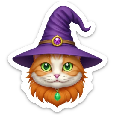 cat wear purple wicth hat sticker