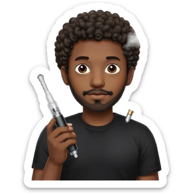 dark black guy, short curly hair, facial hair, holding vape, black shirt  sticker
