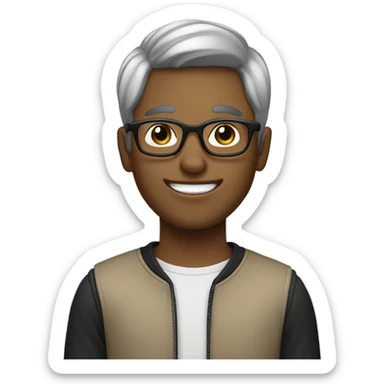 side Side profile boy with silver and black hair speaking wearing glasses. ligh brwon skin sticker