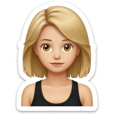 make an emoji girl with dirty blond hair and hazel eyes. wearing a black tank top and her hair is down and slightly wavy sticker