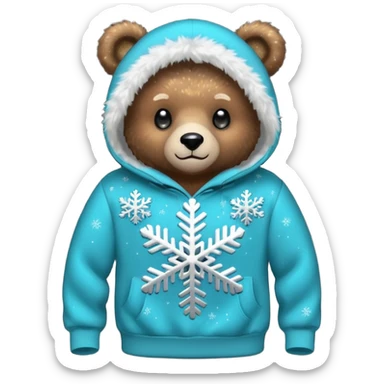 Glitter bear with cyan snowflake black sweatshirt sticker
